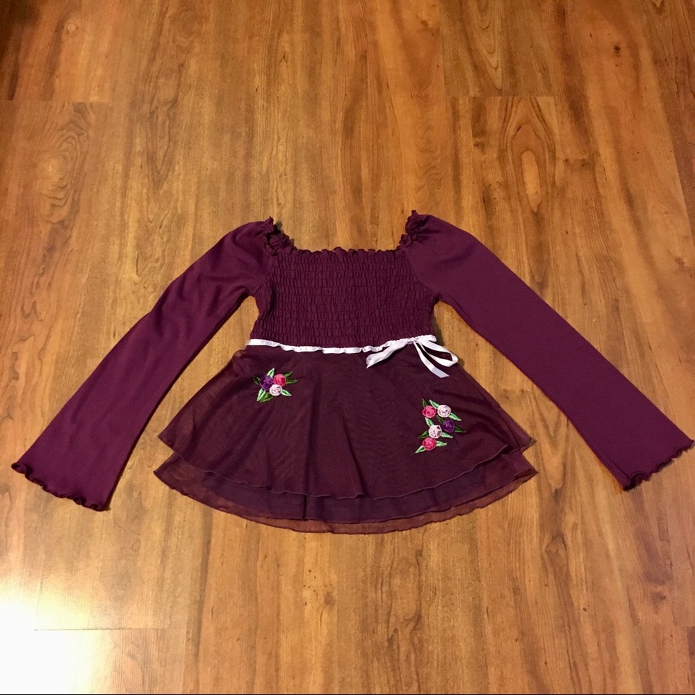 Lipstik Boho Shirred Embroidered Tiered Maroon Top 12